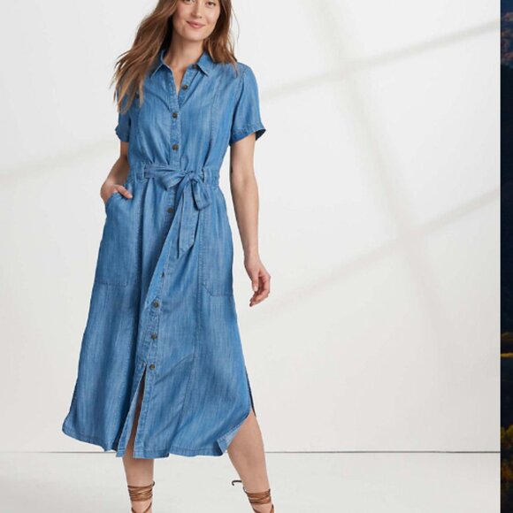 Land's End Indigo Tencel Fiber Midi Dress Medium - Picture 1 of 11